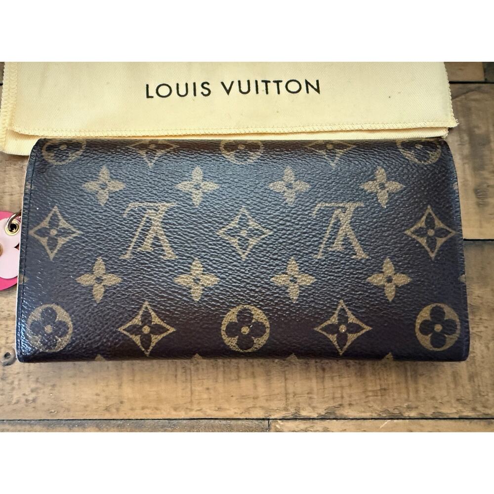 Louis Vuitton Wallet Womens Brown Monogram Canvas Pink Flower Wristlet France - Picture 5 of 16